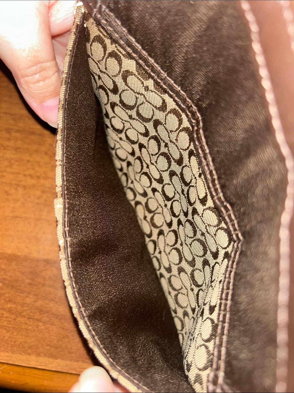 Coach Brown Signature Canvas Wristlet with Dark Trim - Picture 3 of 5